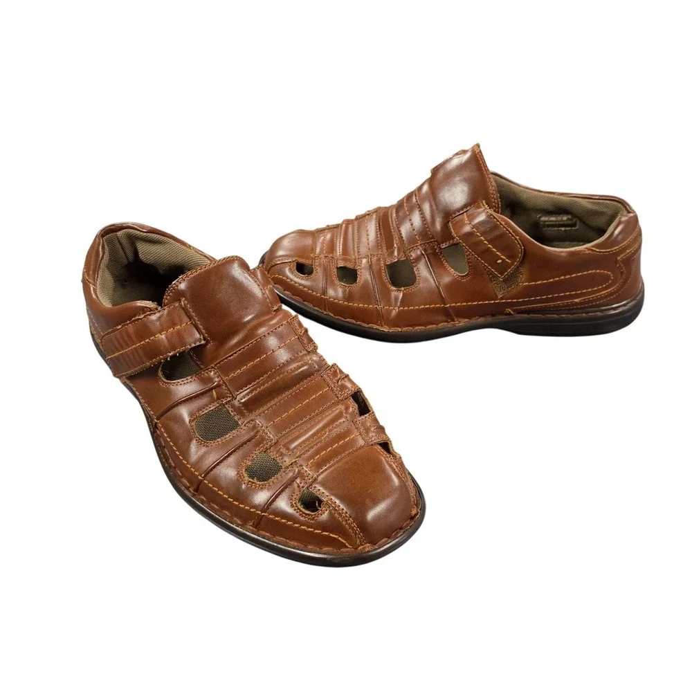 Stacy Adams Sandals Mens 8 Brown Fisherman Hook & Loop Comfort Casual Shoes